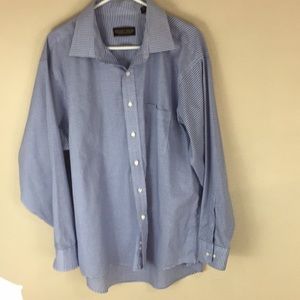 Donald  Trump Blue Gingham Non Iron Cotton Button Up Shirt Size 18 34/35